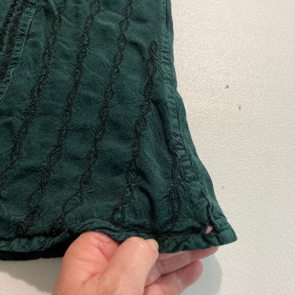 L Pogee Womens Button U Top Long Sleeve Embroidered Boho Blouse Green Tie Back - Picture 11 of 11